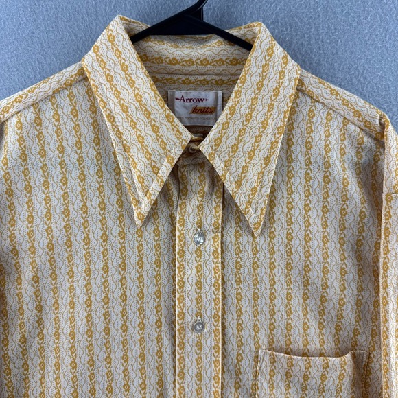 Vintage Arrow Shirt Mens 17.5 L Knit Textured Polyester 70s Button Up Disco - Picture 2 of 14